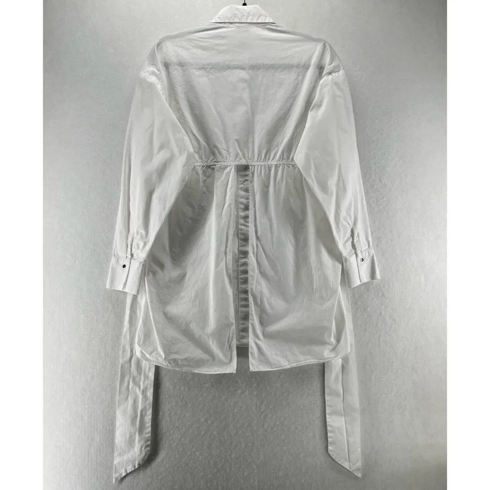 River Island Top Womens 8 Tunic Button Front Long Sleeve Tie Front Vented White - Picture 2 of 12